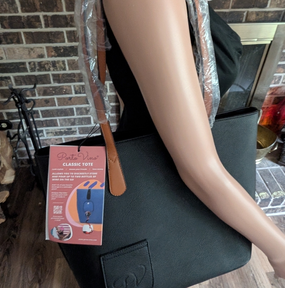 Porto Vino Wine Tote Bag In Classic Black NWT NEW WITH TAG - Picture 4 of 12